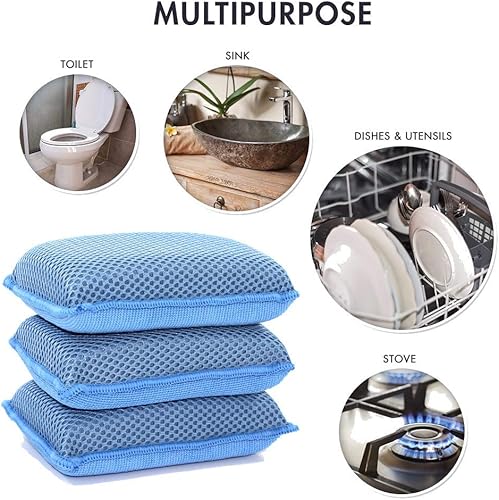 Miniatura 5 de Scrub-It - Esponja de cocina de microfibra Miracle - Esponjas de limpieza resistentes para lavavajillas que no rayan, lavables a máquina, (azul)