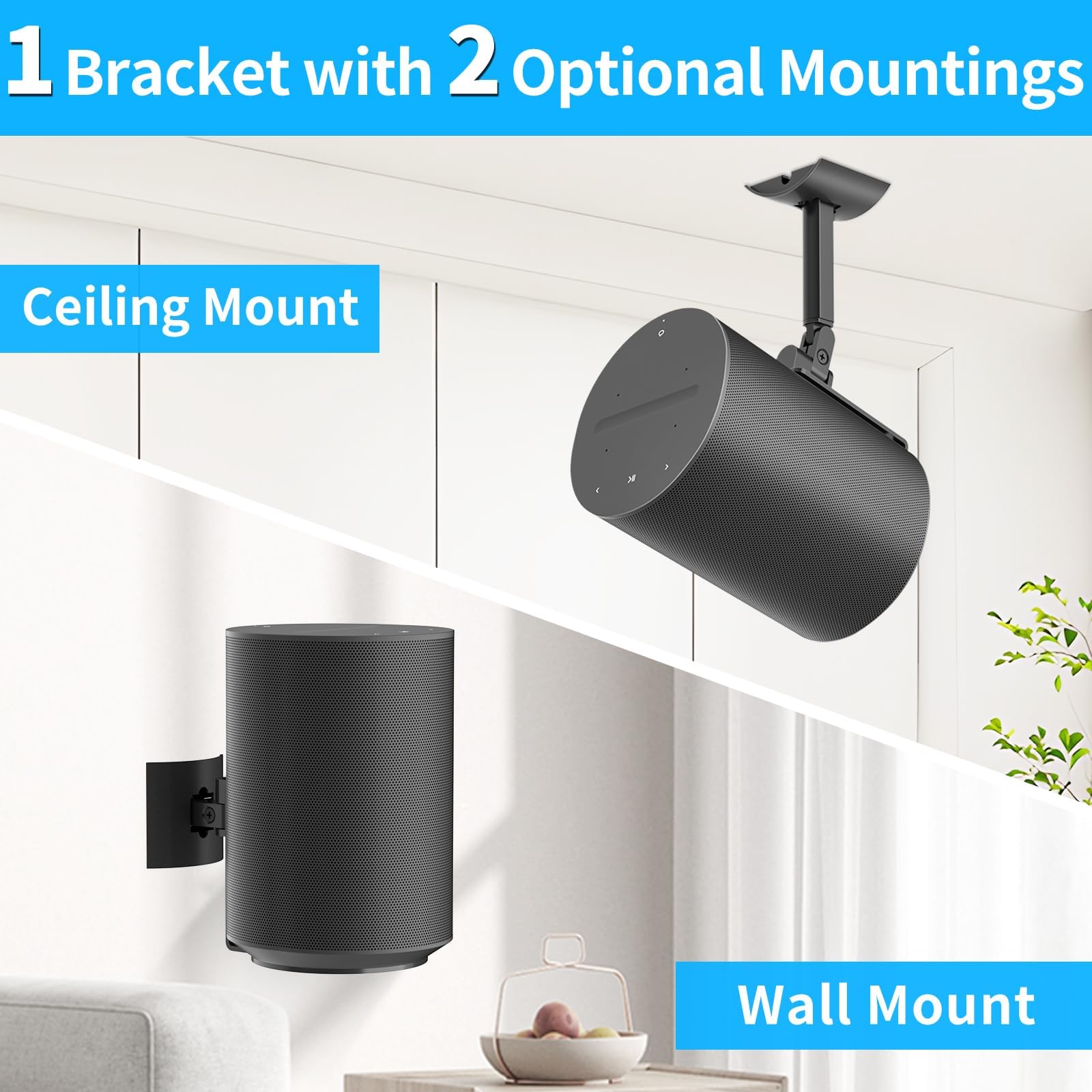 Supports Muraux Pour Enceintes Sonos Era 100/300 - Lot De 2 - Pivotants Et Inclinables - Gestion Câbles - Charge 3kg - Noir - 10