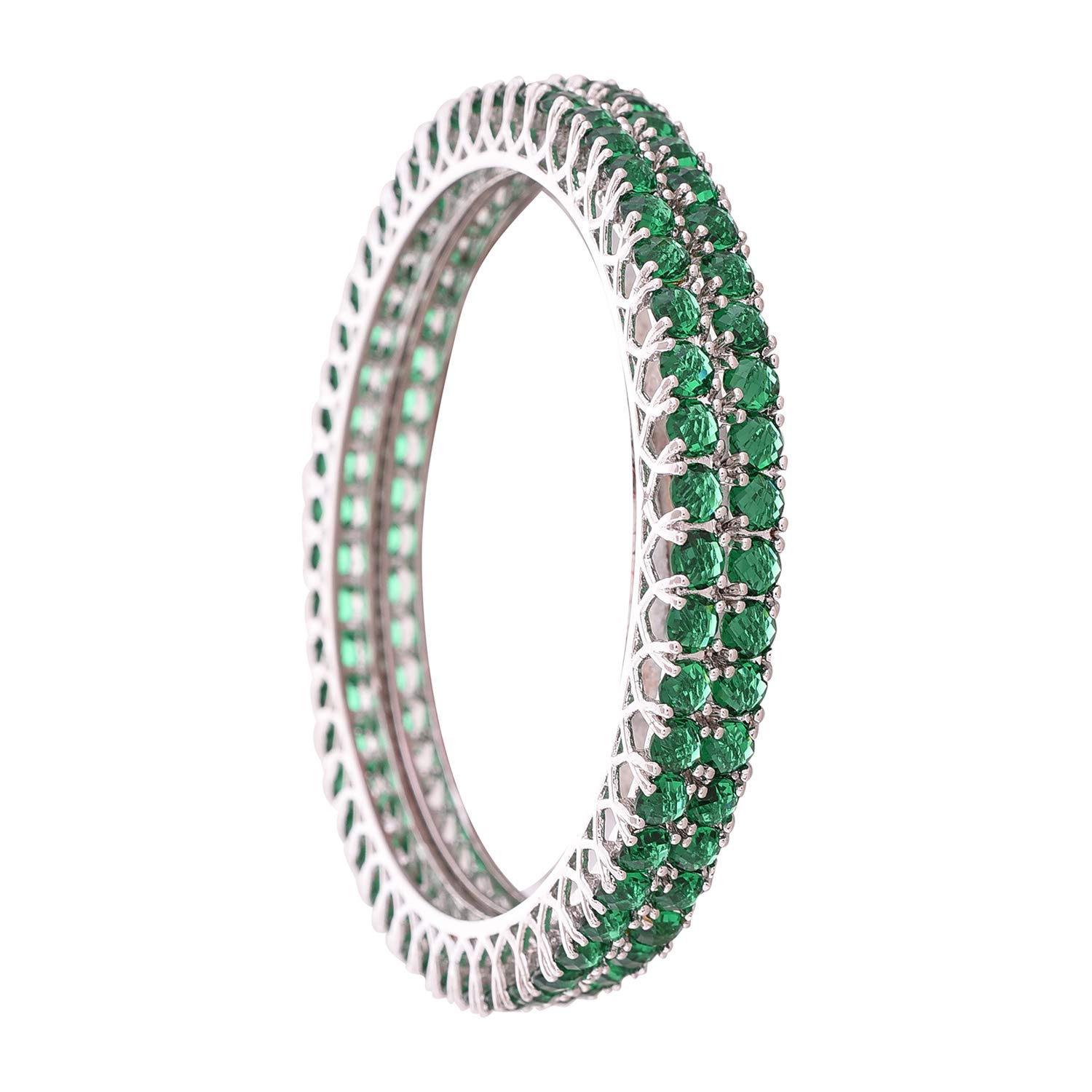 Ratnavali Jewels American Diamond Studded Platinum Plated Traditional Emerald Green Round Shape CZ/Diamond Bangles for Women/Girls RV2941 (2.8) (B07DDND9YR) Amazon Price History, Amazon Price Tracker
