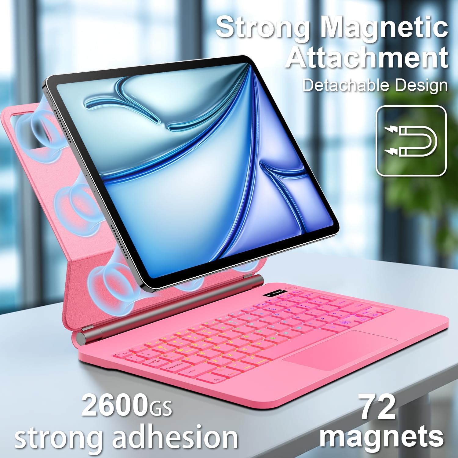 Keyboard Case for iPad Air 13-inch(M3/M2, 2025/2024) & iPad Pro 12.9-inch(6th/5th/4th/3rd Gen), Magic-Style Magnetic Keyboard Case with 7-Color Backlight, Multi-Touch Trackpad Keyboard for iPad image 3