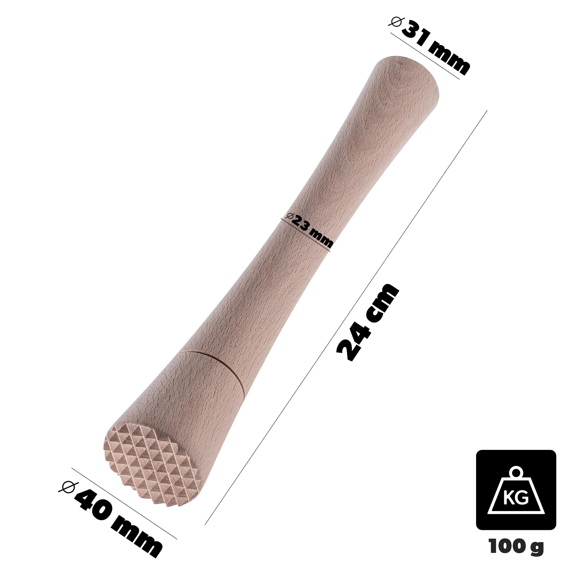 KADAX Machacador de hierbas de madera, 24 x 4 cm, para fermentar chucrut y kimchi, machacador de madera, machacador de chucrut, apisonador manual