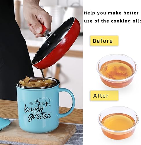 Miniatura 3 de ONTUBE Recipiente de grasa de tocino de cerámica con colador, contenedor de grasa para cocina, color negro (turquesa)