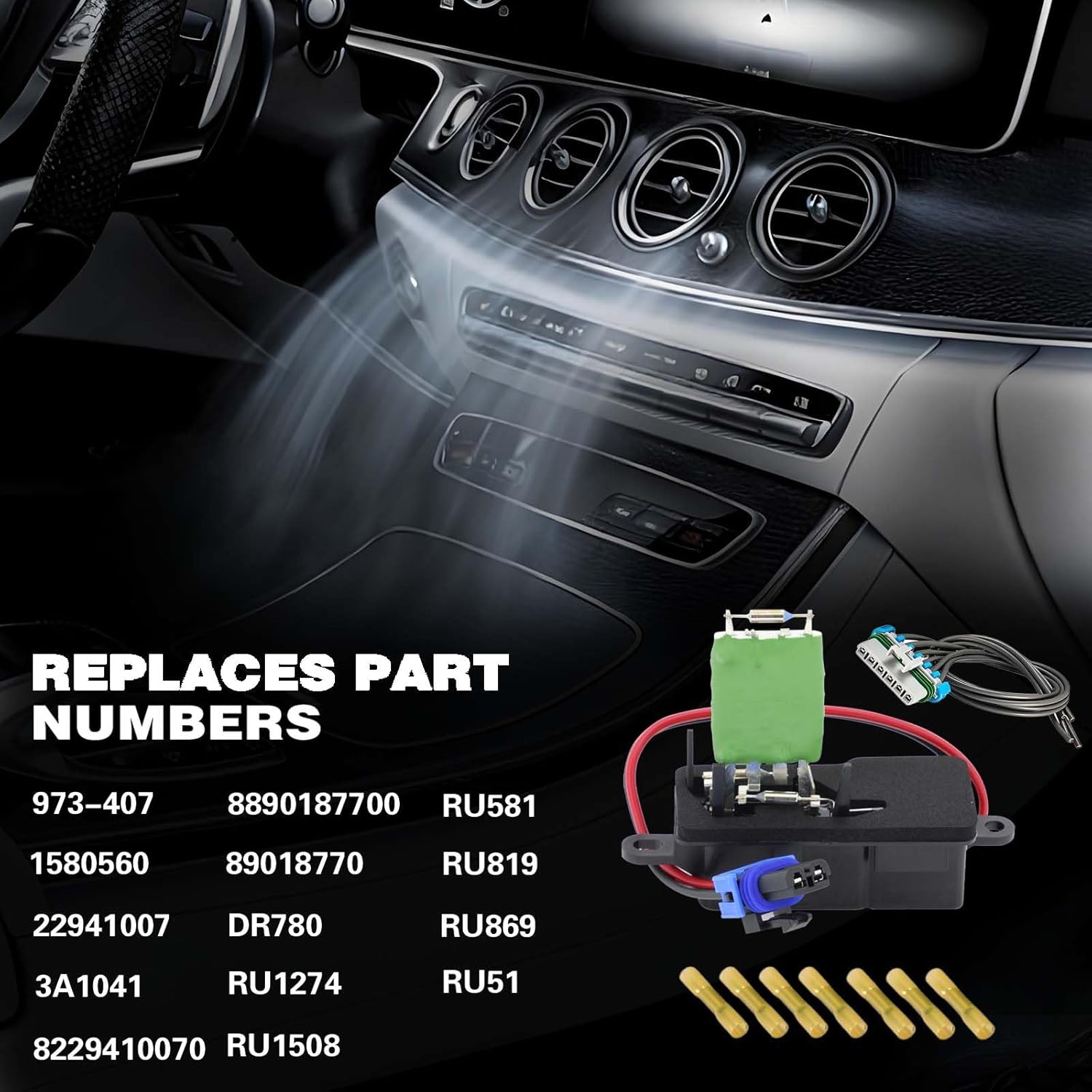 973-407 Front HVAC Fan Blower Motor Resistor with Harness Compatible with Chevy GMC 1996-2014 Express Savana 1500 C4500 C5500 C6500 C7500 Kodiak Topkick Replaces 1580560 22941007 3A1041