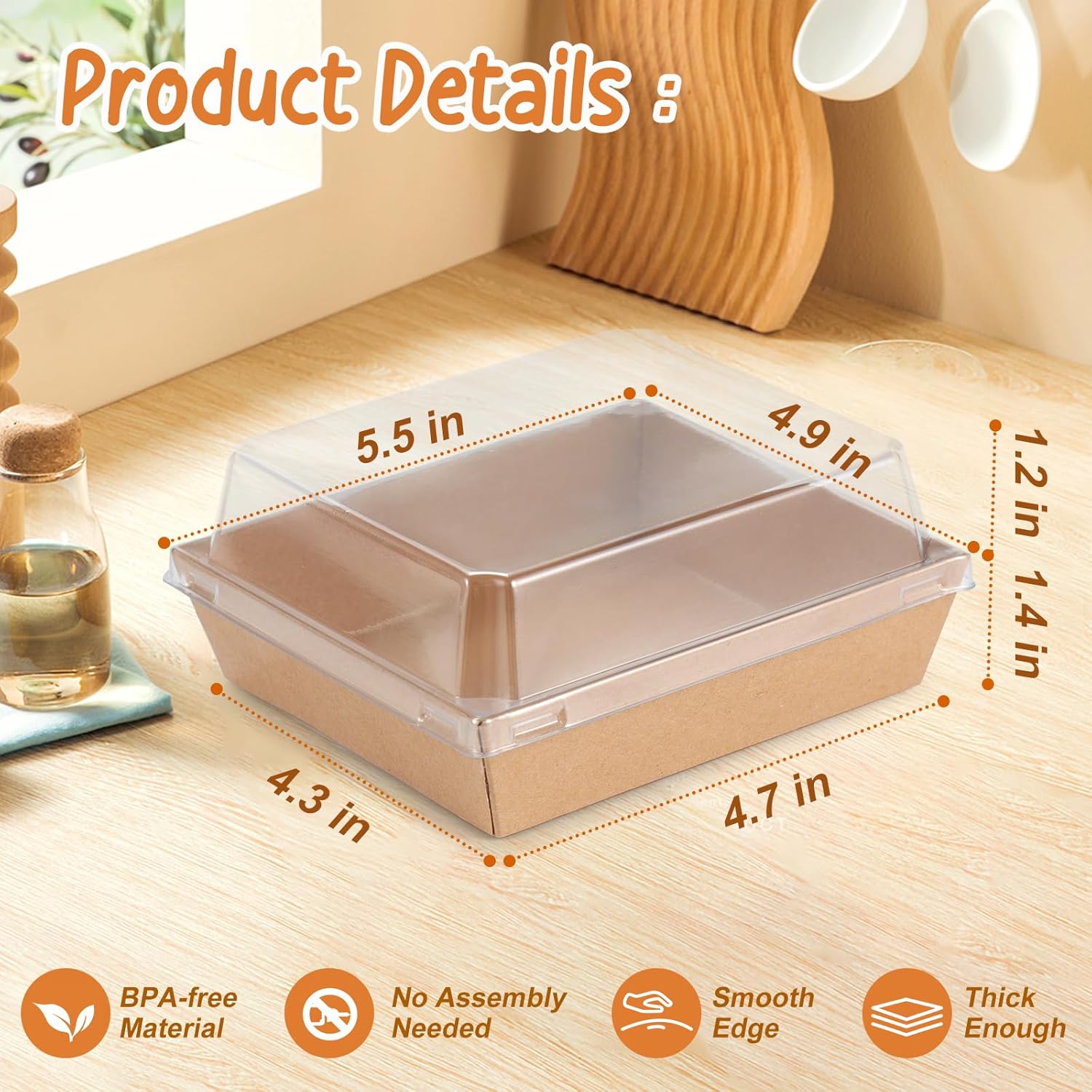 Charcuterie Boxes with Clear Lids 100 Pack, Square Disposable Paper Bakery Boxes, Food Containers to Go for Strawberries, Cupcakes, Desserts, Donuts, Party, Wedding, Outdoors and Home Use (Brown)