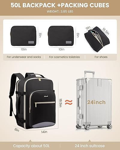 Miniatura 5 de LOVEVOOK Mochila de viaje para mujeres y hombres como artículo personal aprobado por vuelo, equipaje de 40 L, Negro -