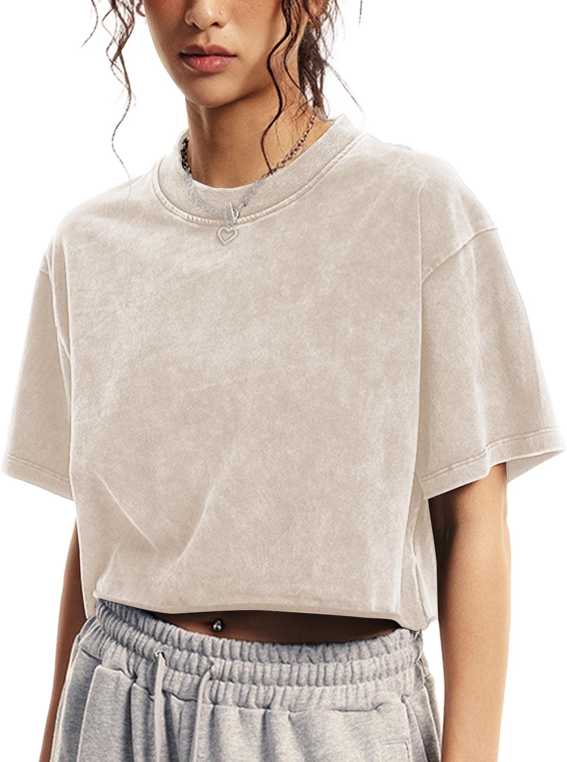 Womens Oversized Vintage T Shirts Casual Cropped Tees Short Sleeve Cotton Acid Wash Tops Summer Grunge Shirts - Image 4