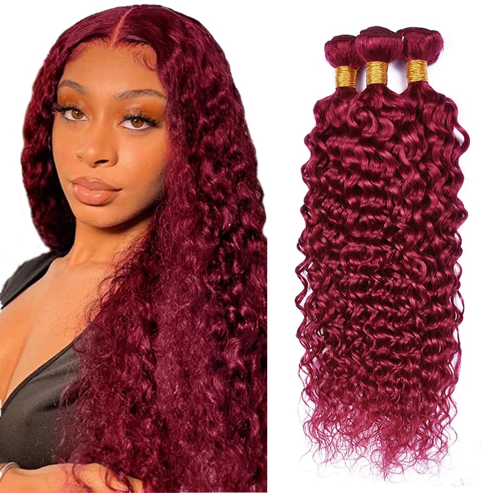 Photo 1 of CnumGunm Burgundy Bundles 99J Bundle Human Hair 20 22 24 inch Burgundy Human Hair 3 Bundles Wine Red Deep Wave Bundle