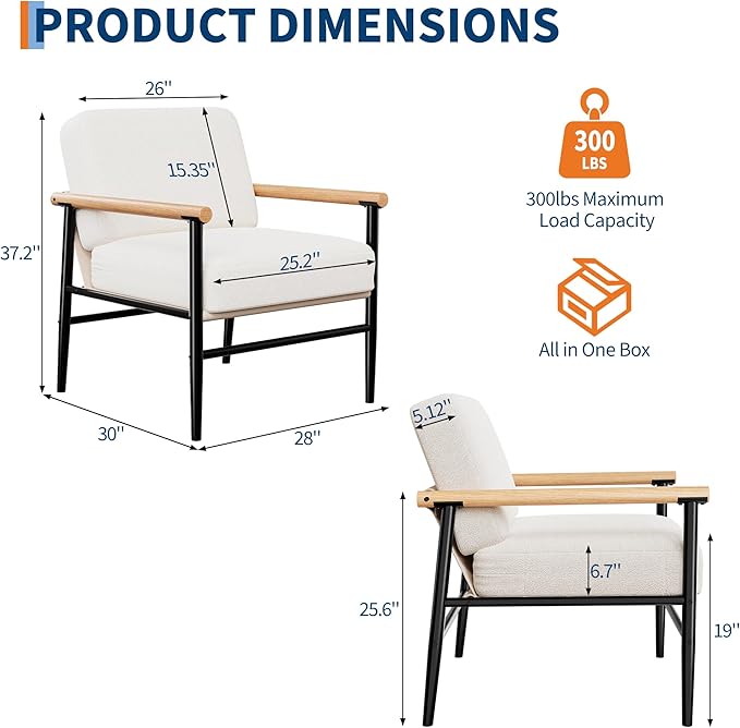 Sillón Acogedor Beige, Tela Sherpa, Estructura de Hierro miniatura 3