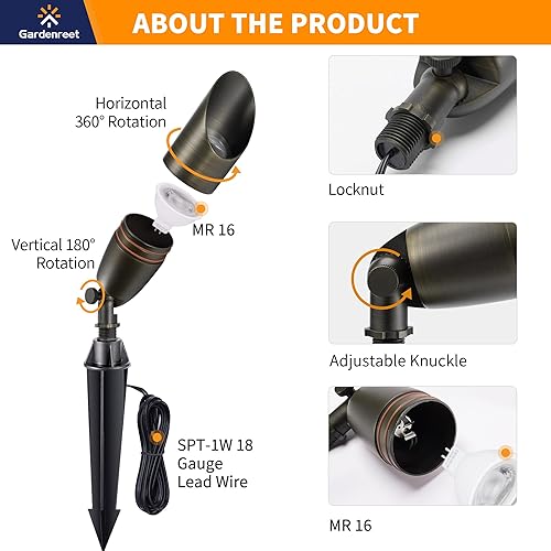 Miniatura 3 de Luces LED de latón para exteriores de color bronce, 12 V CACC de bajo voltaje, IP65, impermeable, para jardín, patio, árbol, luz direccional con