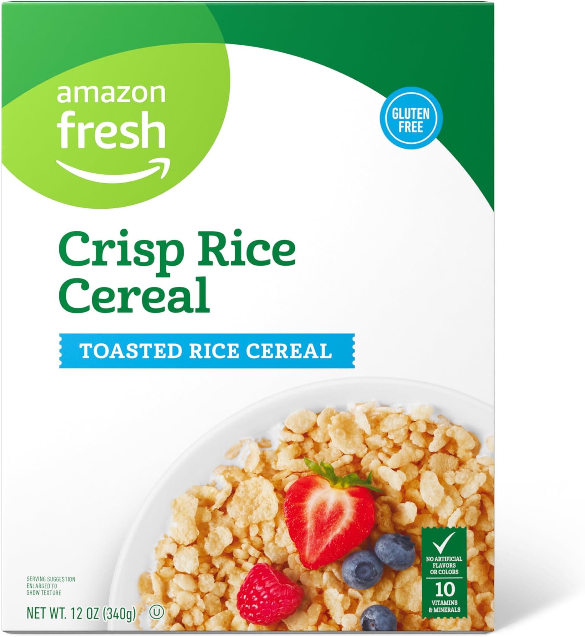 Amazon Fresh Toasted Crisp Rice Cereal, 12 ounce (pack of 1) (Previously Happy Belly, Packaging May Vary)