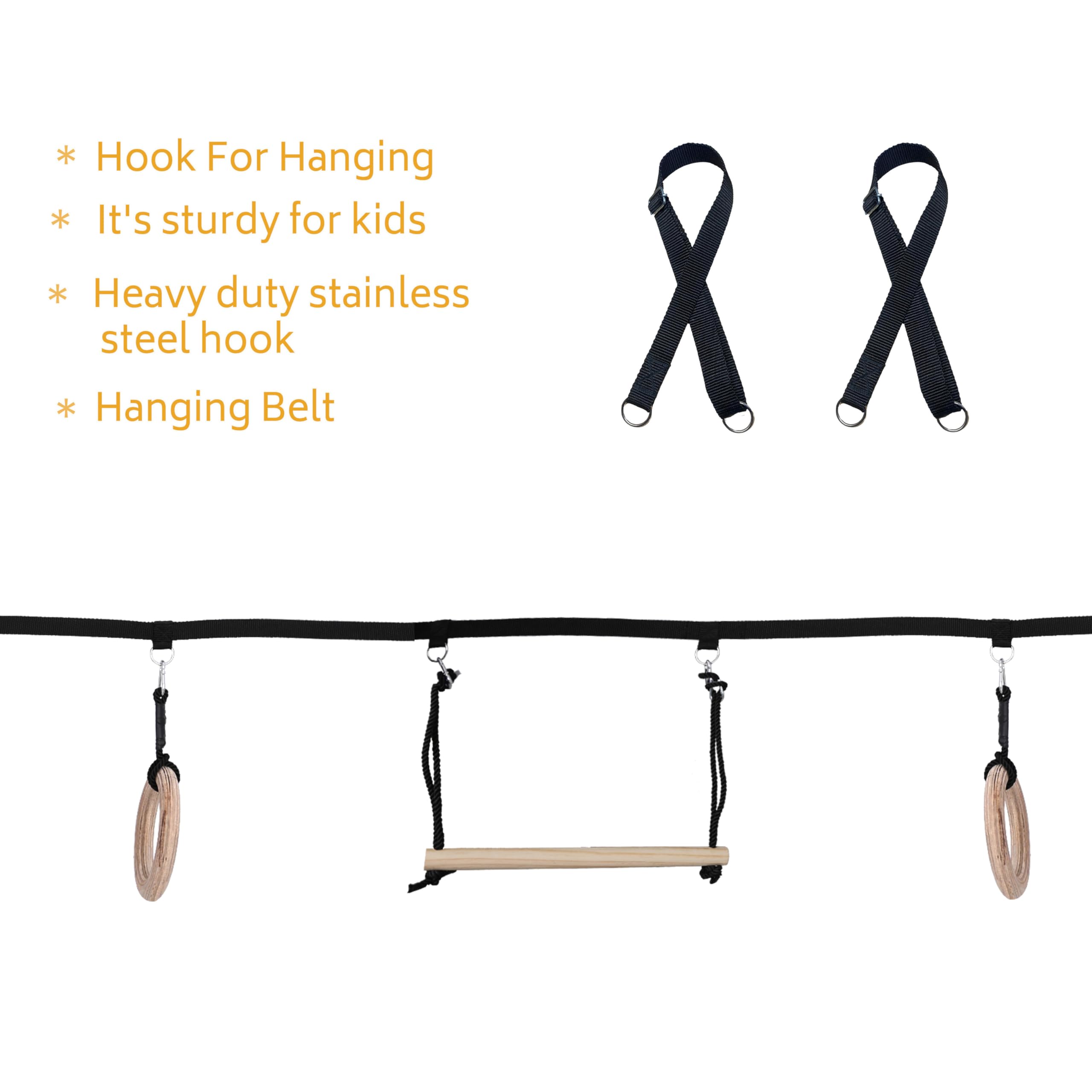 VIXERA Ninja Warrior Obstacle Course for Kids, Slackline Double Exciting Obstacles Cargo, Wooden Gymnastic Ring Monkey Bars Ninja Course for Kids, Physical Exercise Tools, Indoor Outdoor Garden - Image 4 thumbnail