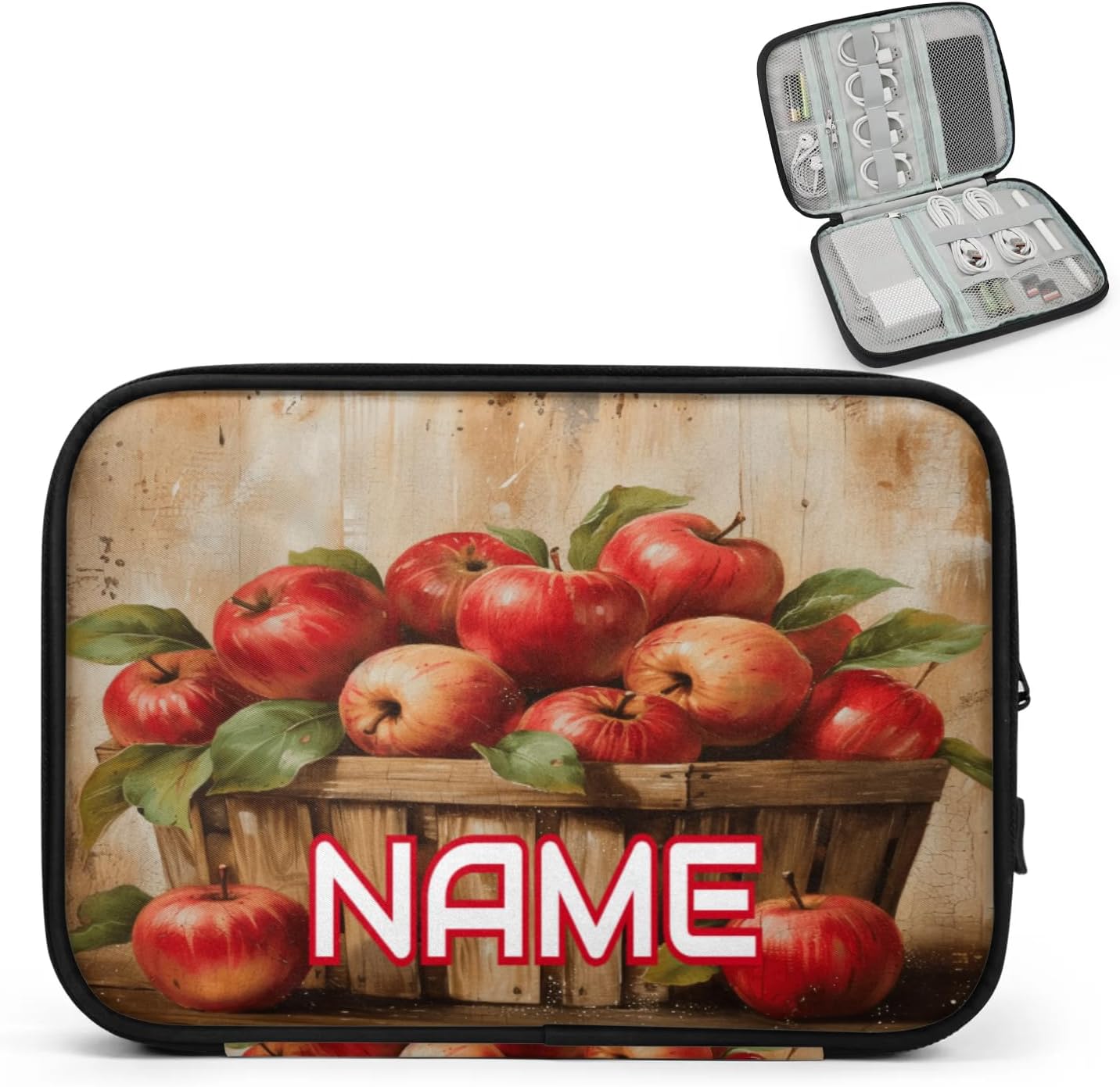 Custom Electronics Organizer Vintage Basket Apples Travel Cable Pouch Large Tech Accessories Case Waterproof Cord Storage Bag for Power Bank Charger Phone Earphone