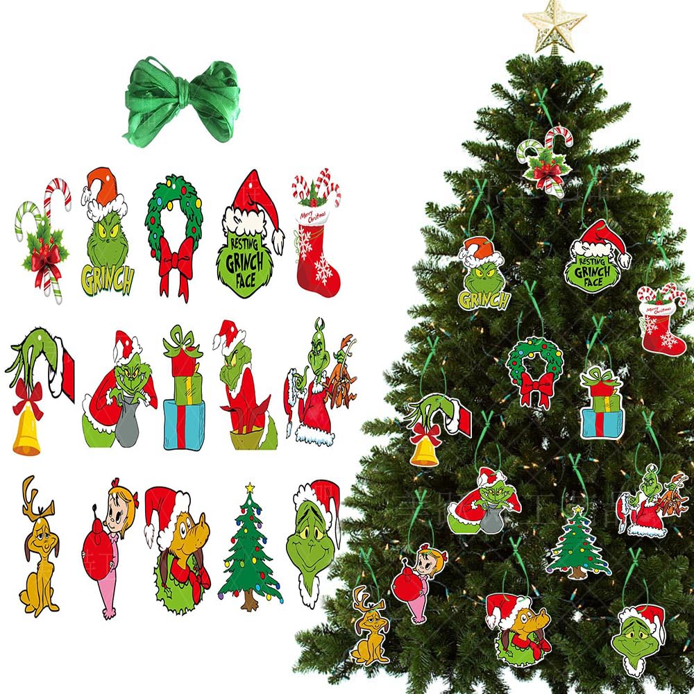 Aipeeo 30 Piezas Grinch Decoraciones Navideñas, Colgante Adecuado para árboles de Navidad, Puertas, Ventanas
