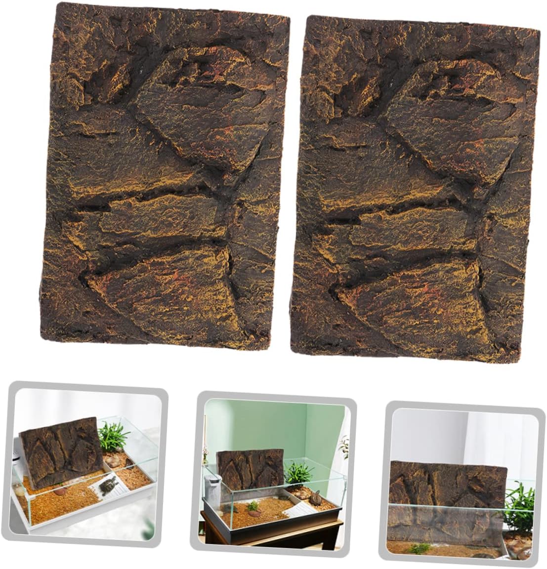 2Pcs Effect Reptile Tank Background Board PU Material Terrarium Wallpaper for Turtle Aquarium Decor Enhances Visual Depth Snake Tank Backgrounds