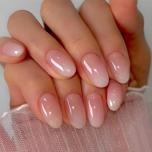 Pink White Press On Nails - Short Oval Fake Nails
