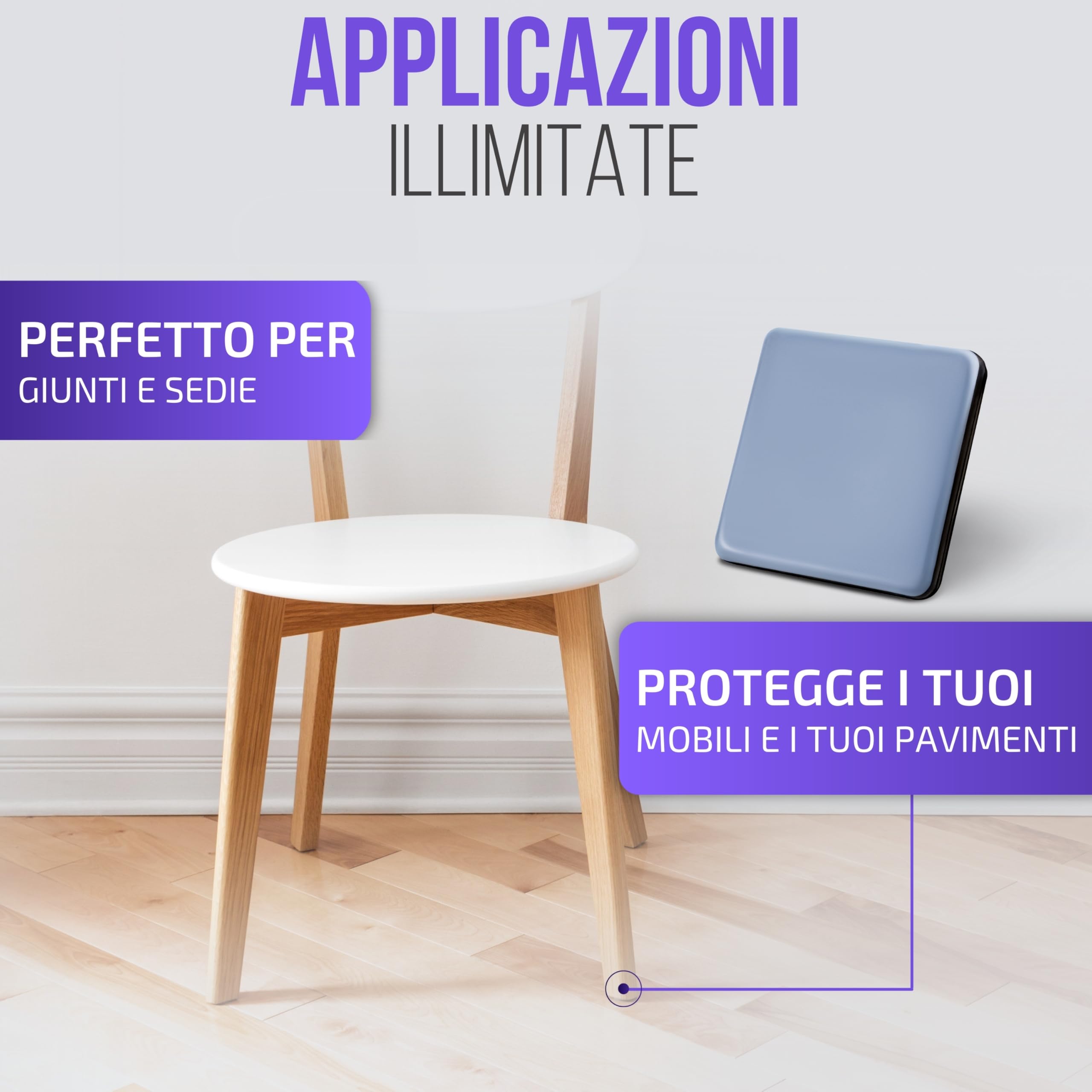 Filzada® 16x Piedini per mobili autoadesivo in Teflon - 50 x 50 mm (quadrato) - Scivoli per mobili professionali/scivoli per tappeti in PTFE (Teflon)