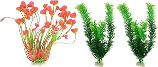 Hidyliu Plantas de aquário decoração de plástico 3 plantas decorações de aquário aquário aquário vivo aquário aquário conjunto de plantas com base de resina