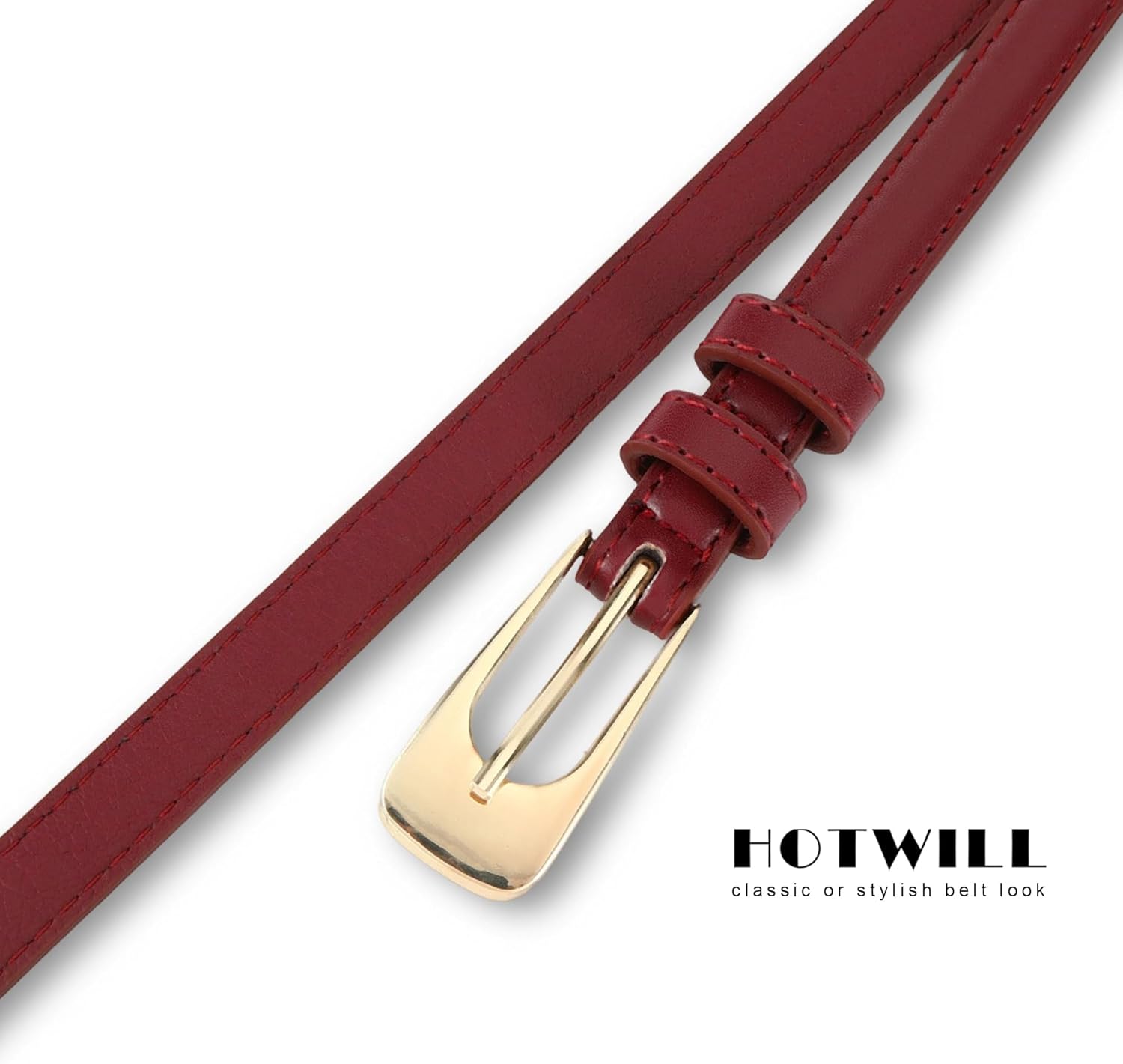 HOTWILL Women Skinny Belts for Jeans Dress Thin Waist Faux Leather Belt with Gold Buckle 0.55" Width - Image 4