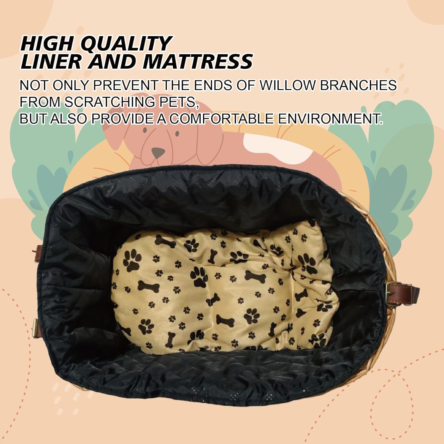 Rear Bike Basket for Dogs, Wicker Pet Bicycle Carrier for Small Dog Cat with Protective Grille Liner Eco Friendly Natural Rattan Doggy Back Luggage Rack Seat (Brown Style1)