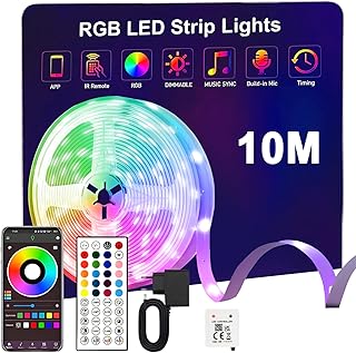sylvwin Tiras LED 10m,Tiras de Luces LED 10m RGB con Sincronización Musical,Aplicación Bluetooth y 44 Botones Control Remo…