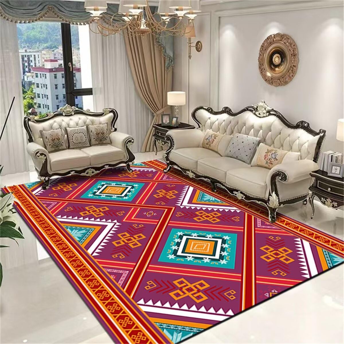 Tapis chien chambre enfant fille motif floral coloré beau tapis grand salon 90X150
