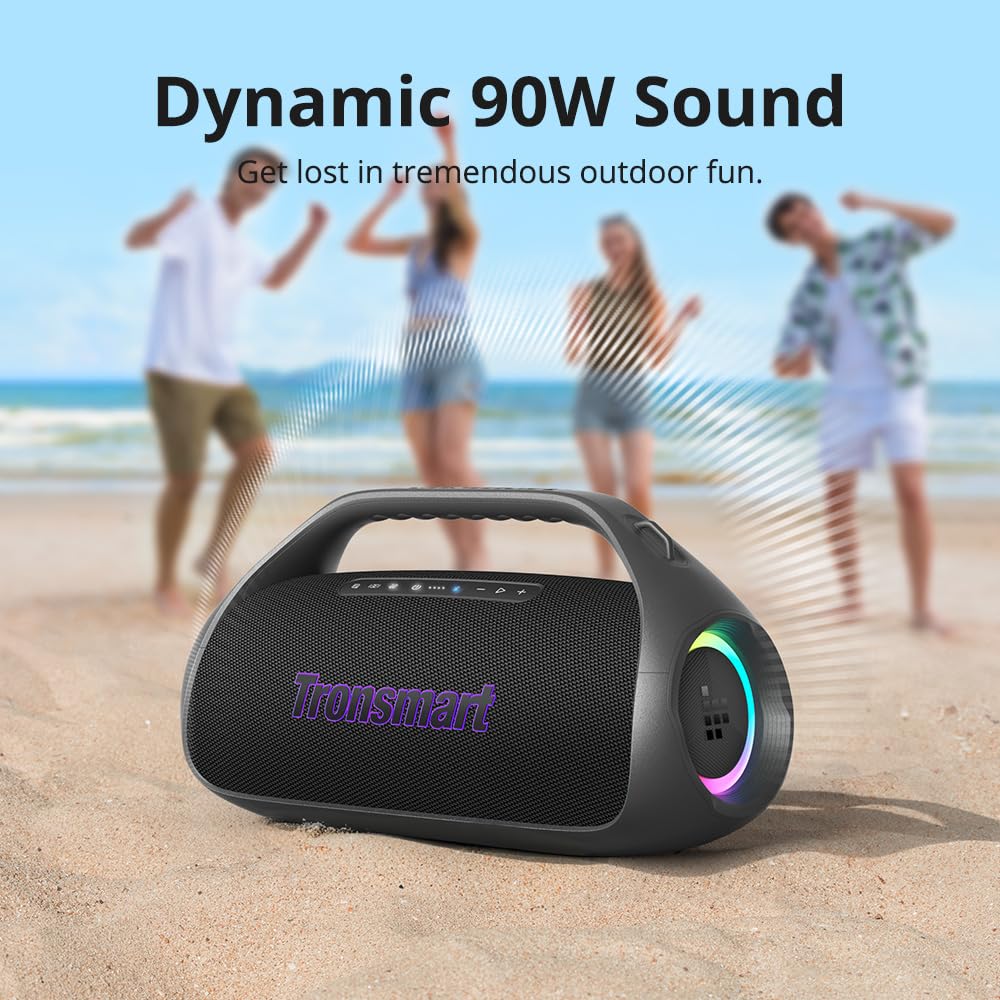 Tronsmart Bang 2 Altavoz Bluetooth Potente 90W, 26H Batería, Altavoz Grande Autoamplificado HiFi Portátil, IPX6, EQ, Speaker Parlante con Bocina y Luces RGB, para IR de Camping, a la Playa o al Campo