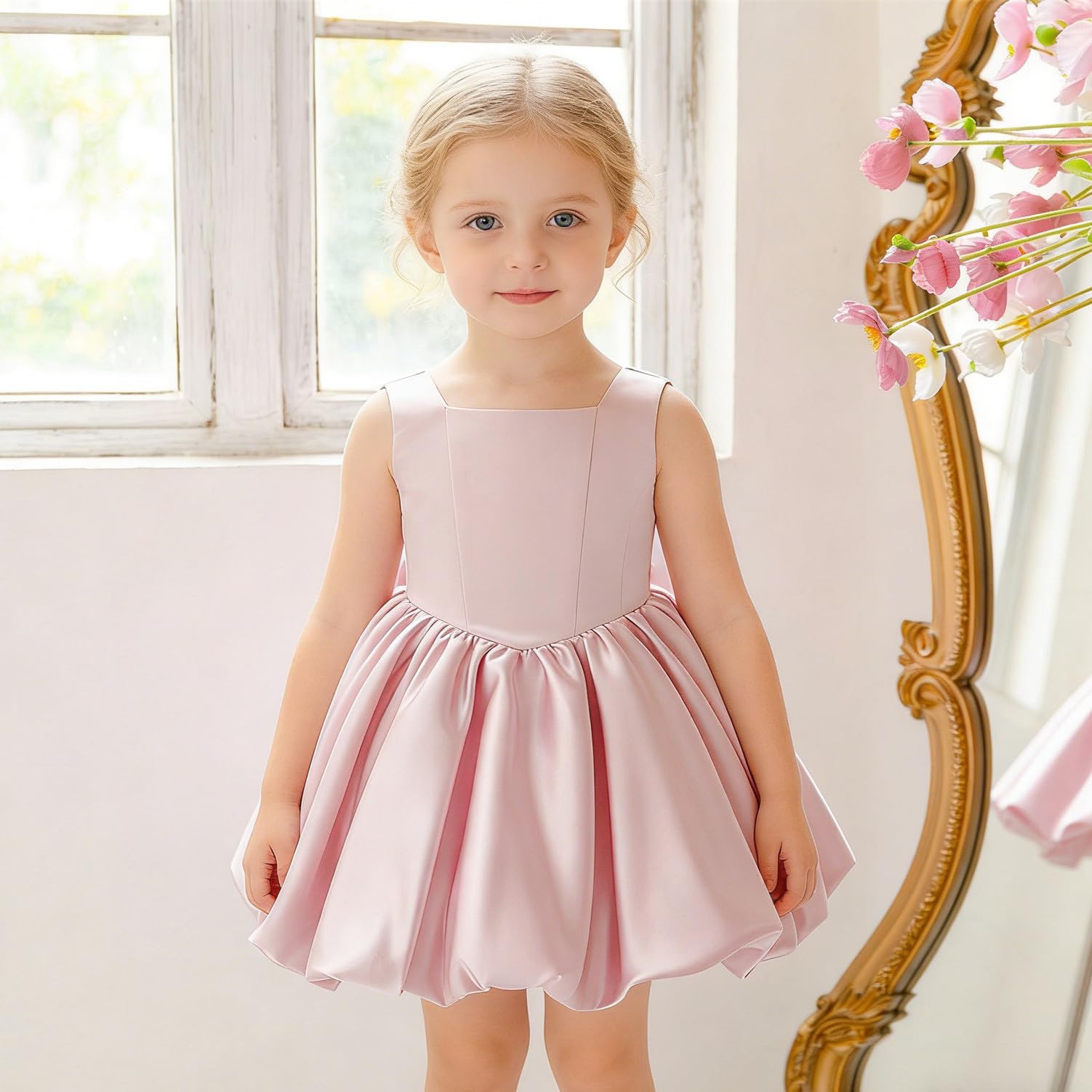 Abito da Cerimonia Senza Maniche con Fiocco e Gonna tutù per Bambine, Modello per Concorsi di Bellezza e Spettacoli