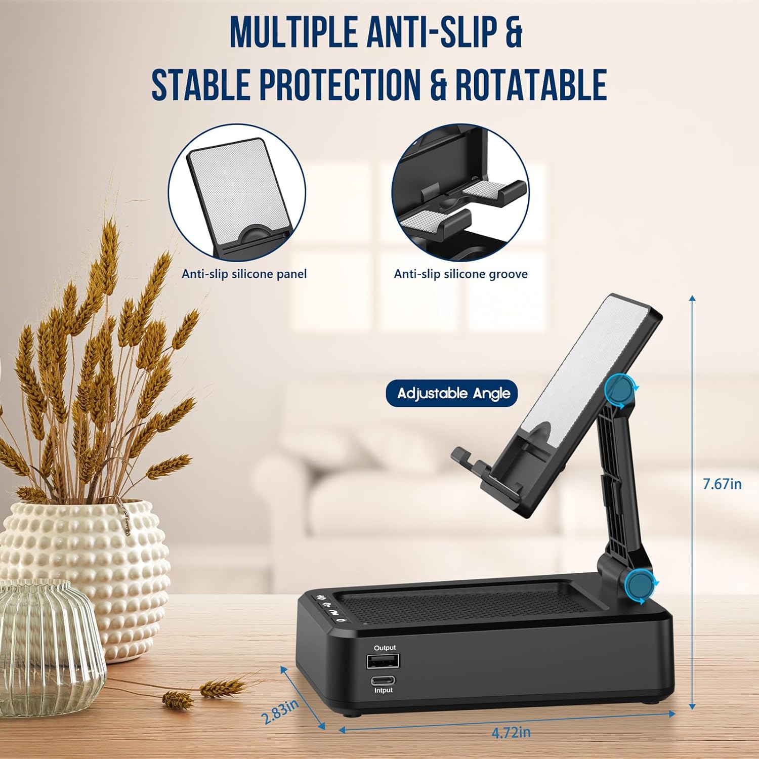 Cell Phone Stand with Wireless Bluetooth Speaker and Charging, Anti-Slip Base HD Surround Sound, Perfect for Home/Outdoor, Phone Holder Compatible with iPhone/ipad/Samsung Galaxy, Gifts for Men Women - Image 3