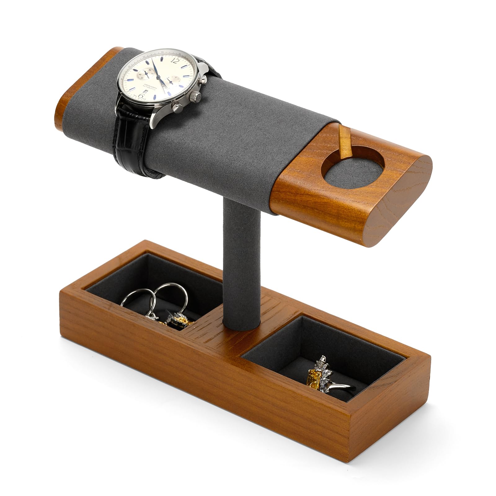 Oirlv Multifonctionnel Bois Massif Support Montre,Porte Montre,Watch Stand Avec de Chargement,Porte Bracelet(Gris Foncé)