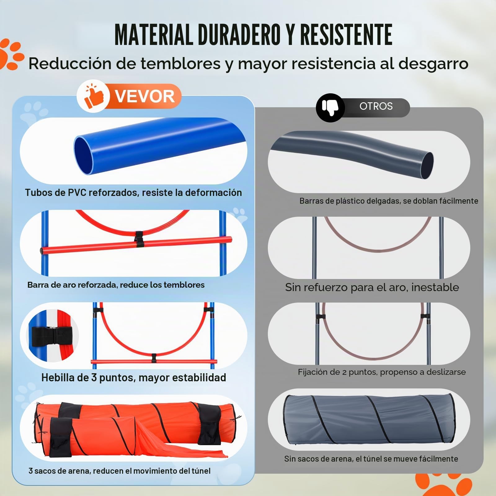 VEVOR Kit de Equipo de Entrenamiento de Agilidad para Perros 7 Piezas Carrera de Obstáculos para Cachorros con Vallas Altas Ajustables 6 Postes Túneles Arco de Salto Caja de Descanso Silbato Cuenco