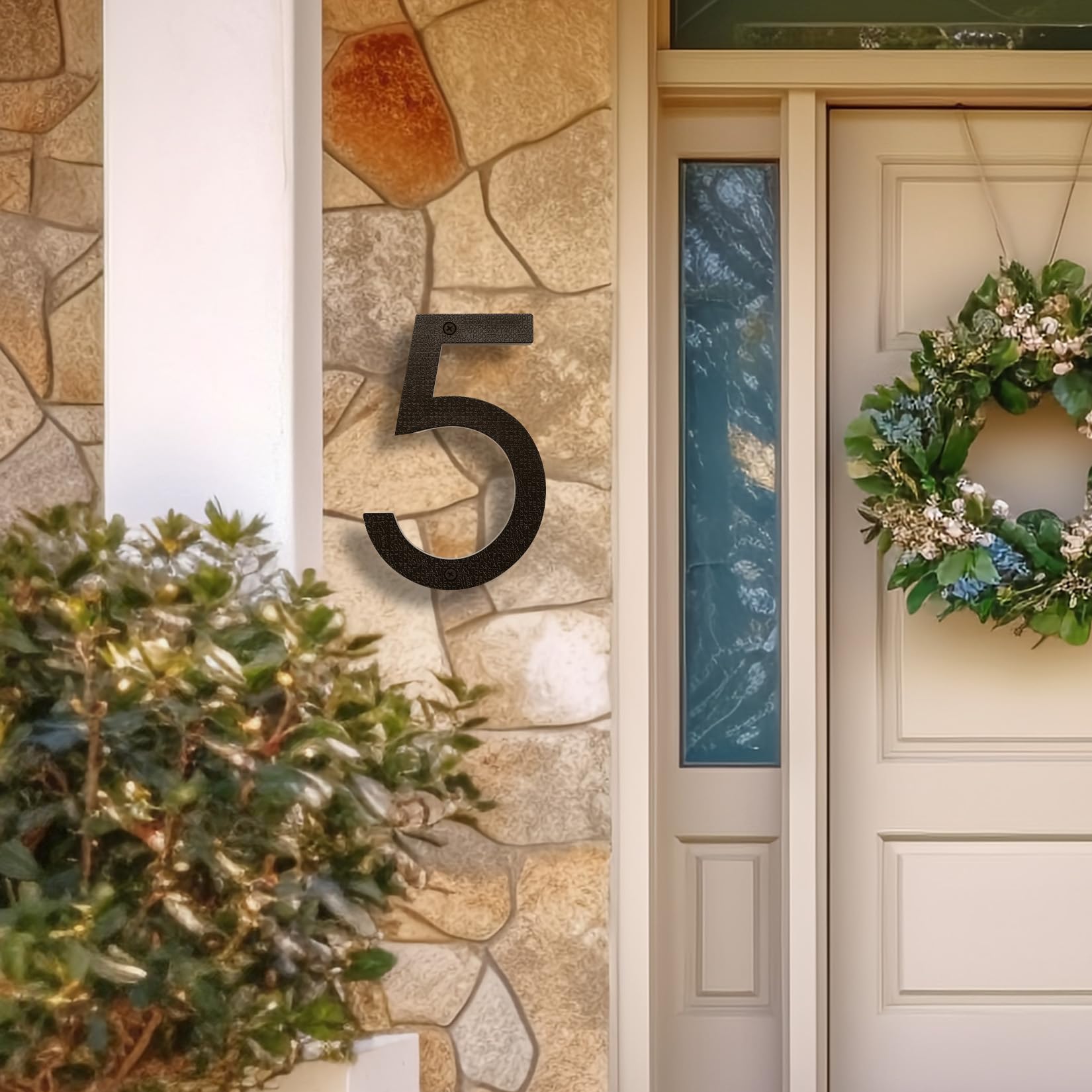 Número Grande para Casa en Negro, 20cm, Placa Flotante de Número de Casa, Número de Calle/Puerta en Plástico ABS Efecto 3D para Oficinas, Buzones, Garajes (Numero 5)