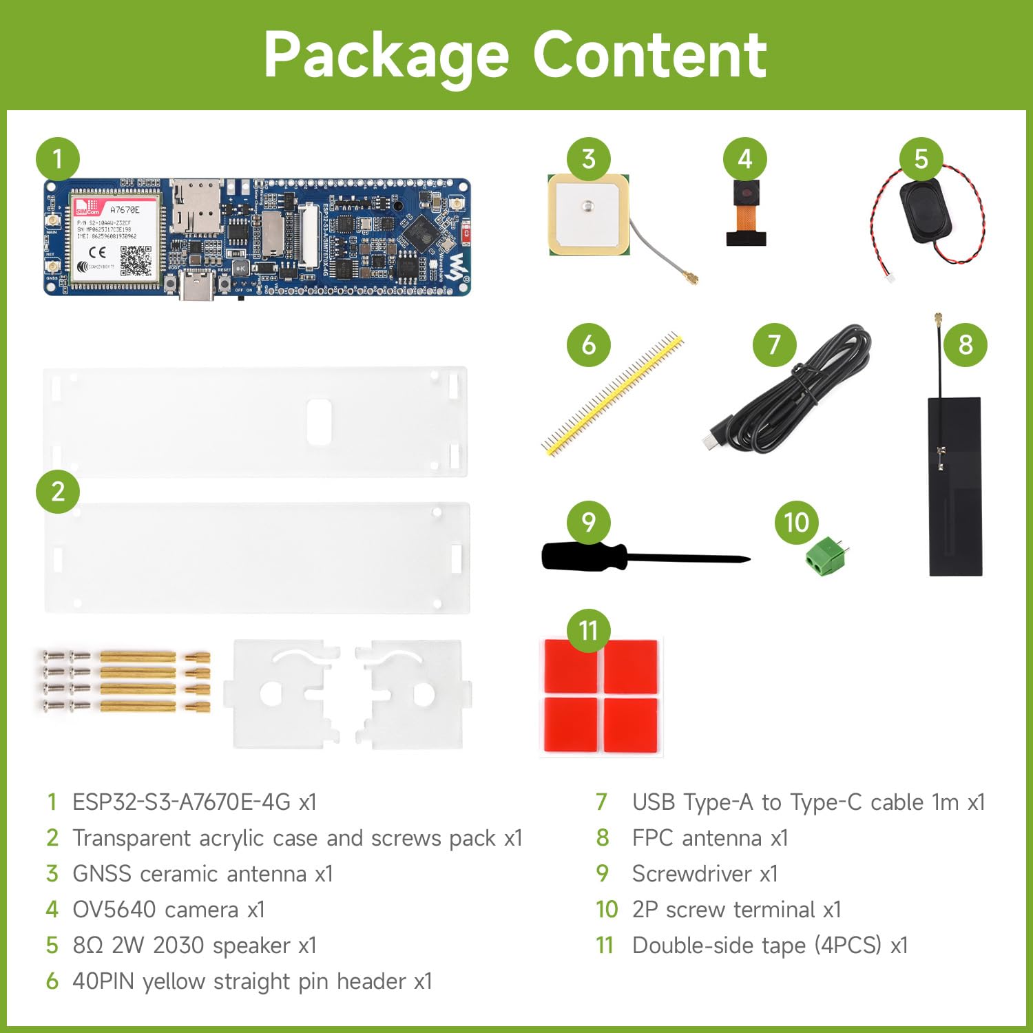Waveshare ESP32-S3 A7670E 4G Development Board, LTE Cat-1 / 2G / WiFi/BT/Telephone Call/SMS/GNSS Positioning Support, Suitable for 4G Portable WiFi, Onboard Camera/Speaker/Antenna