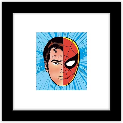 Trends International Gallery Pops Marvel Spider-Man - Retro Spotlight Peter Parker Split Mask Canvas Wall Art, Unframed Version, 12" x 12" Gallery