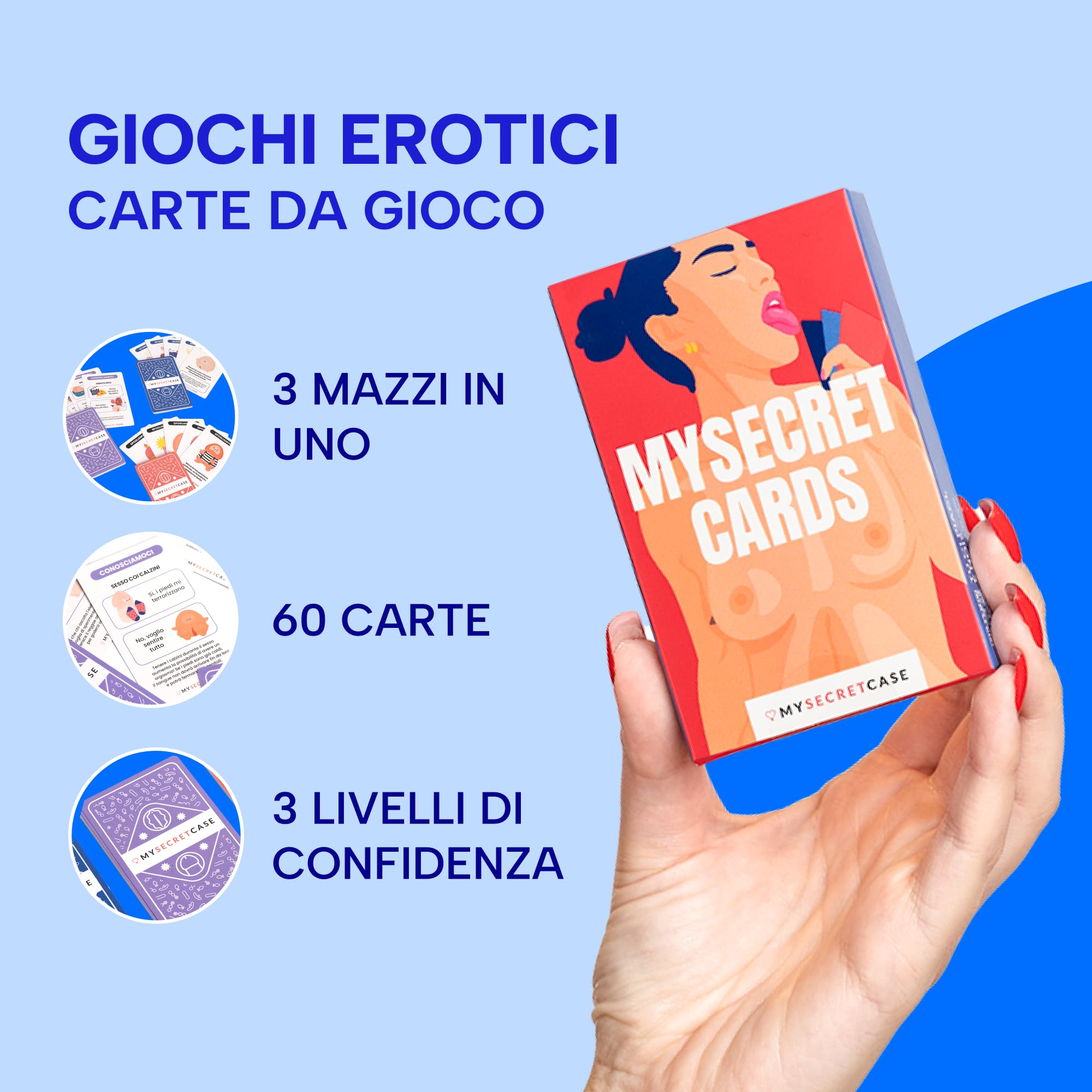 MySecretCase Giochi Erotiici per Coppie - 60 Carte 3 Livelli Conosciamoci, Scopriamoci, Spogliamoci Sexytoysys Coppia Carte Sessuali di Coppia Giochi per Adulti Sexy