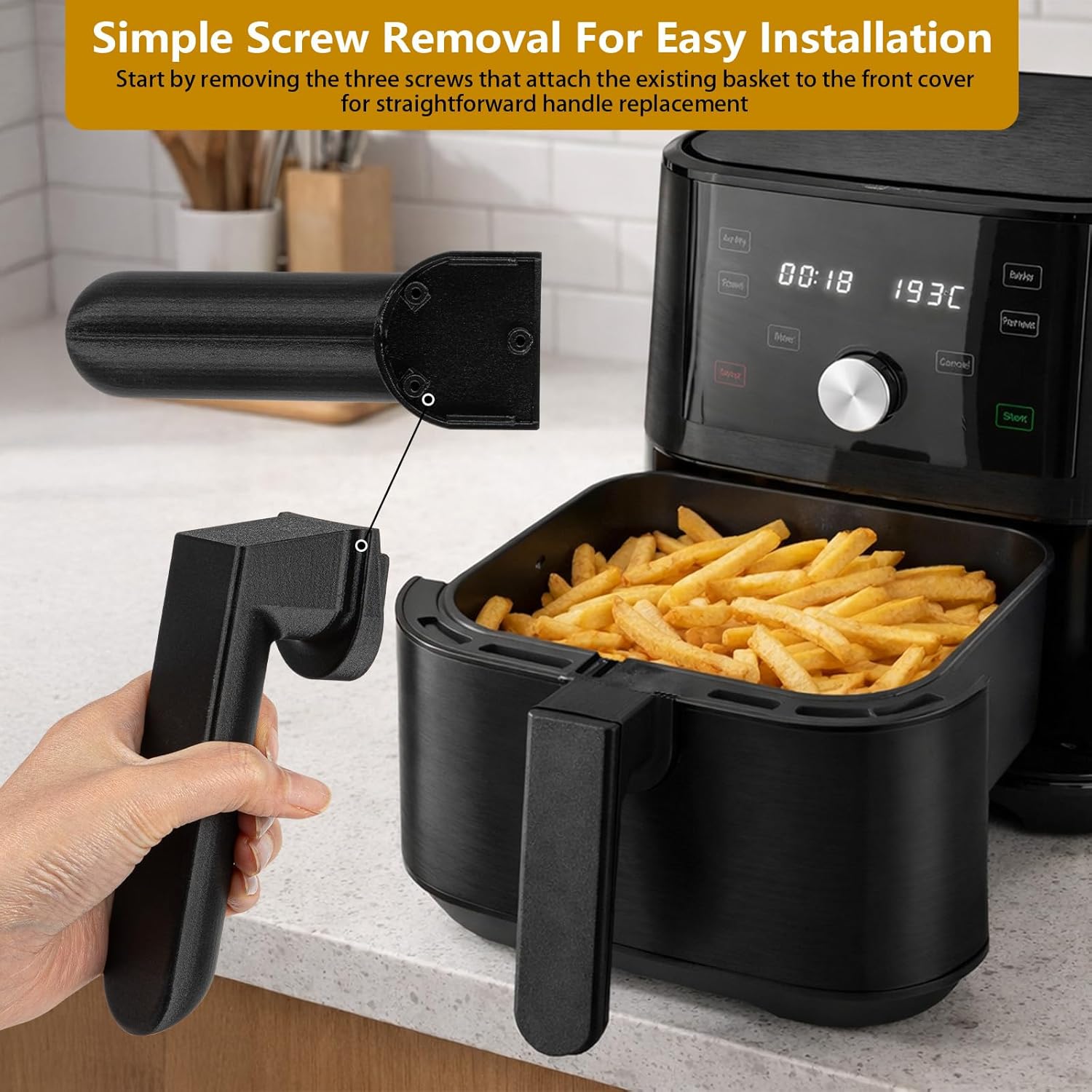 Air Fryer Handle Replacement compatible with Instant Vortex 6qt, Replacement Handle compatible with Instant Pot Vortex 6 Quart Accessory