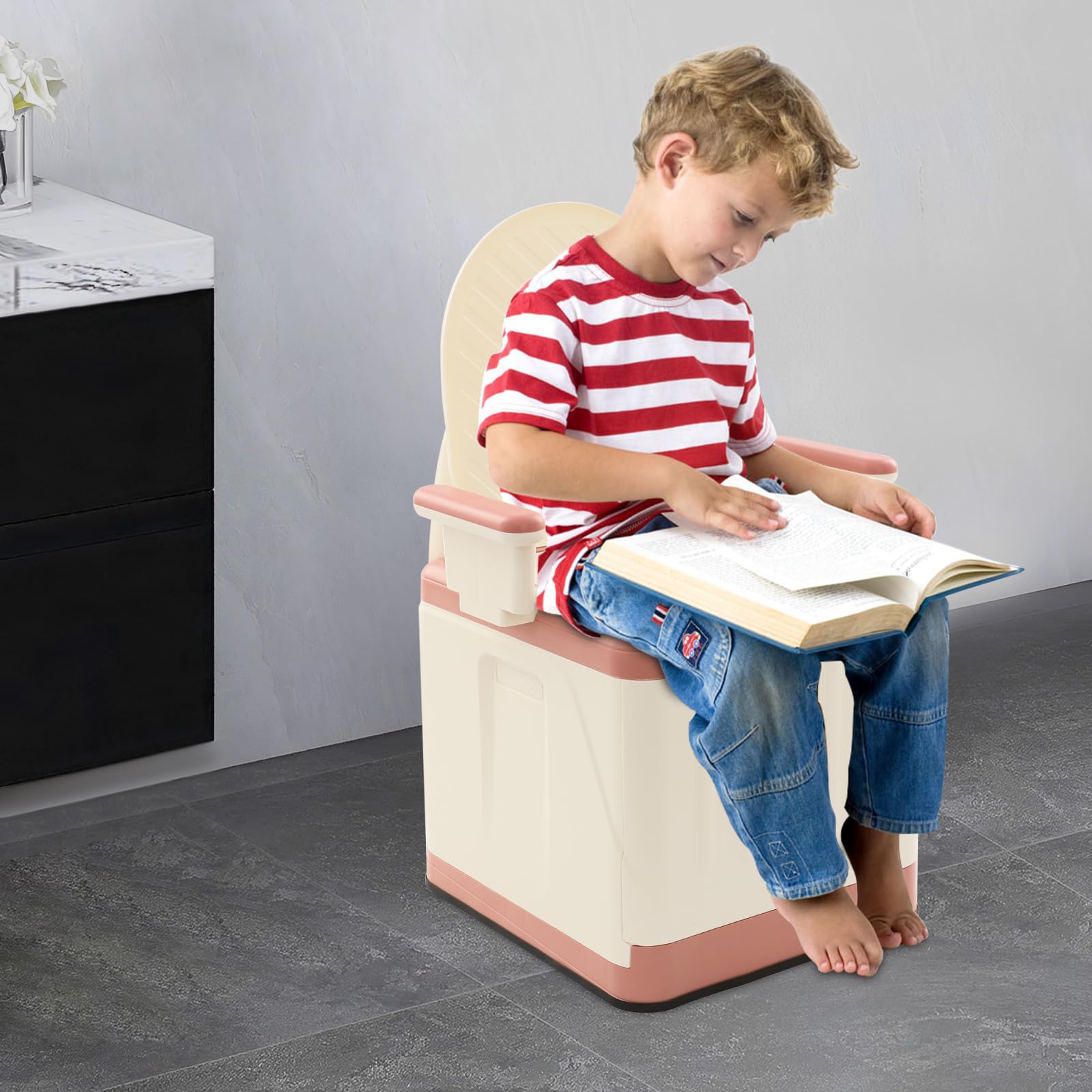 Przenośna toaleta Bedside komoda toaletowa z pokrywką, przenośne krzesło do toalety z uchwytami, obciążenie 150 kg, do łazienki, sypialni, podróży, na kemping (różowa)