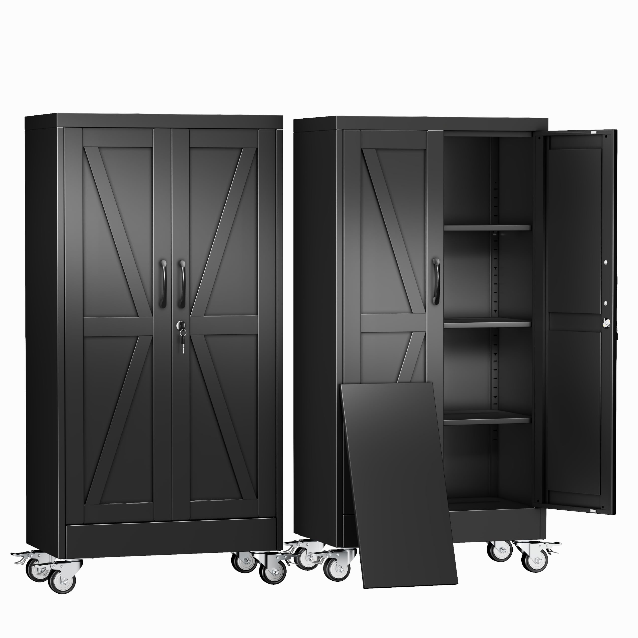 erosoei 47" H Metal Garage Storage Cabinet, Rolling Tool Cabinet with 2 Doors and Wheels, Locker Steel Cabinet with 3 Adjustable Shelves, Organization Cabinet for Garage,Office,Home,Gym,School