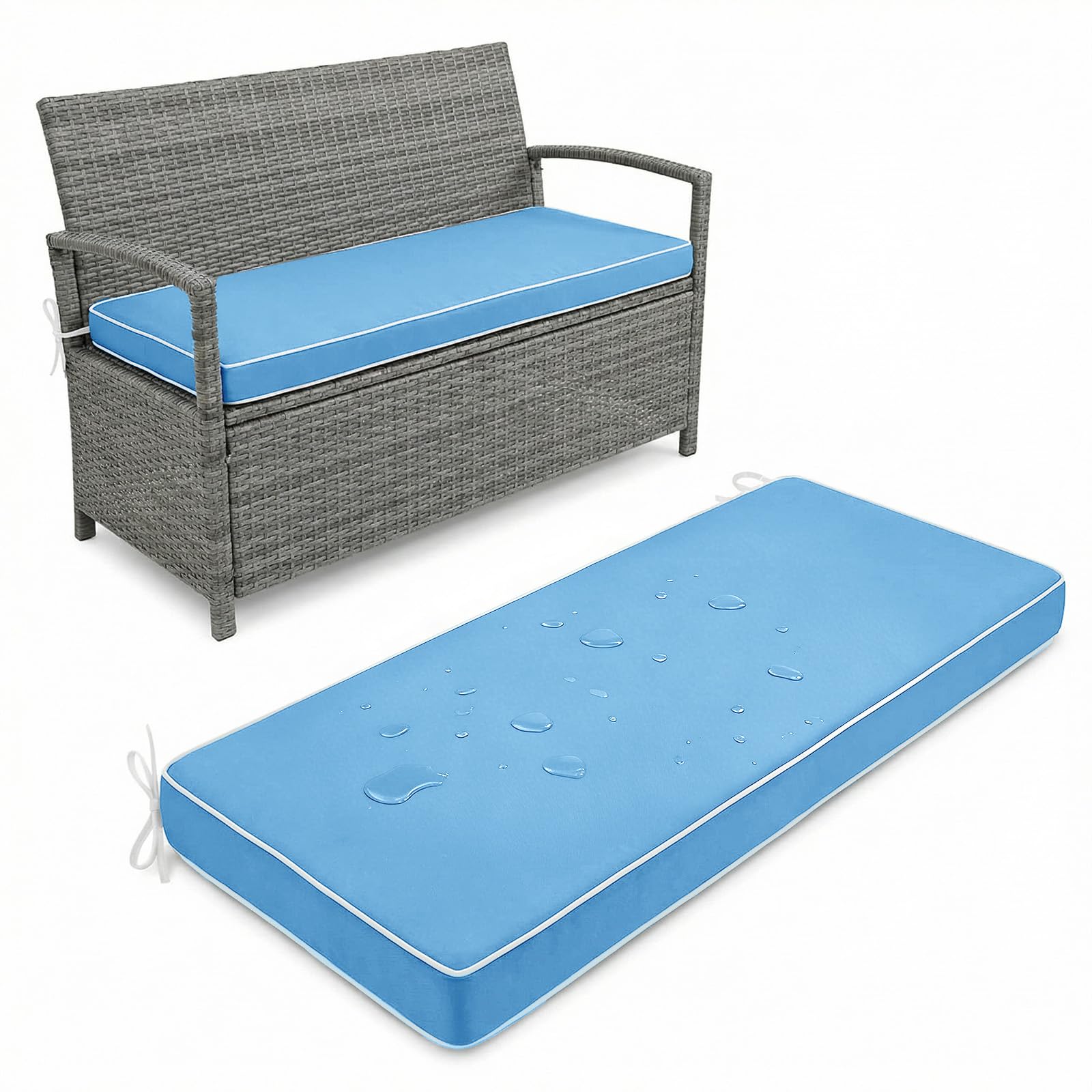 Aocase Outdoor Bench Cushion 5 cm Thick 180x35cm waterproof Garden Bench Seat Pad 2/3/4 Seater with Non-Slip Backing for Patio Bay Windows Swings Indoor/Outdoor Long Chairs Multiple Sizes,Sky Blue — image 1