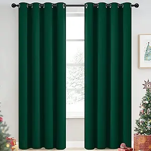 Yakamok Dark Green Blackout Curtains for Bedroom, Room Darkening Thermal Insulated Grommet Window Curtains, Light Blocking Blackout Drapes for Living Room,52Wx84L inch,2 Panels