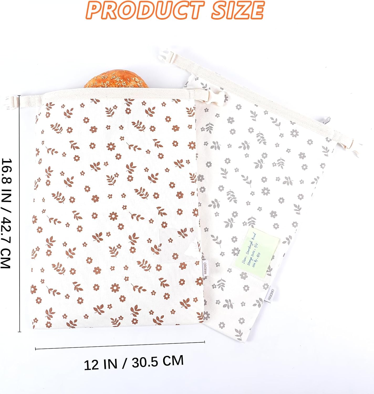 ORORIN Beeswax Bread Bags for Sourdough,Reusable Linen Waxed Sourdough Bread Bags for Homemade Bread,Bread Storage Container to Keep Fresh,Zipper Freezer Bags,Sourdough Accessories (2-Pack)
