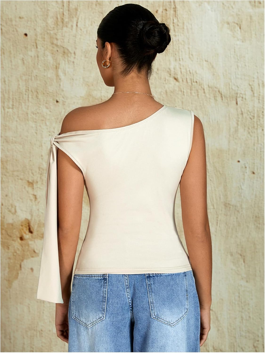 Milumia Women's Ruched One Off The Shoulder Tank Tops Asymmetrical Neck Tie Shoulder Going Out Top - Image 2