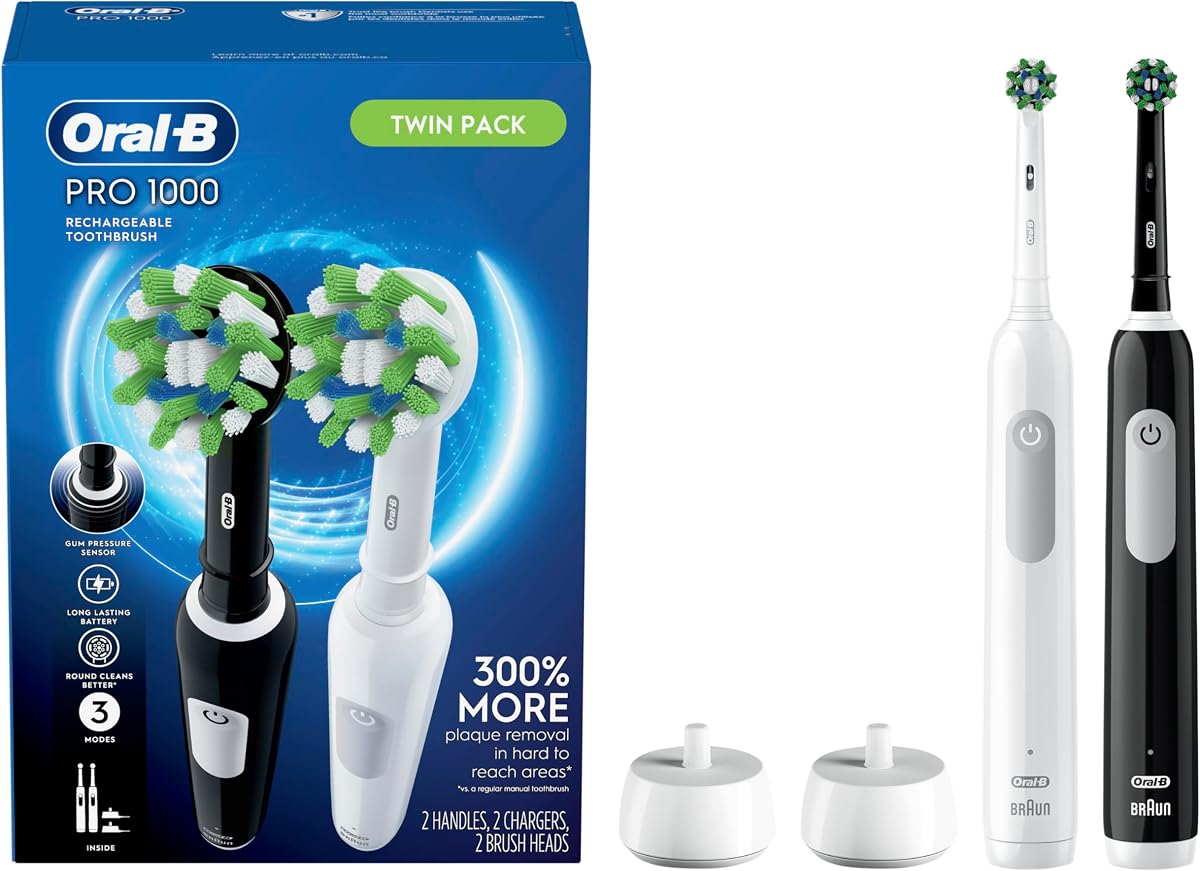 Cepillo de dientes eléctrico Pro 1000 CrossAction, blanco y negro, 2 unidades