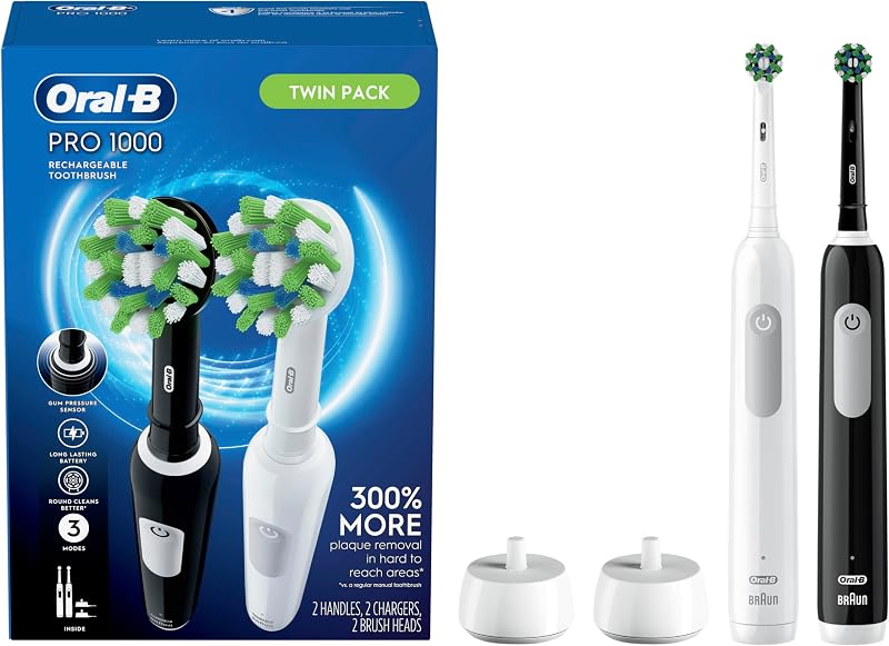 Cepillo de dientes eléctrico Pro 1000 CrossAction, blanco y negro, 2 unidades