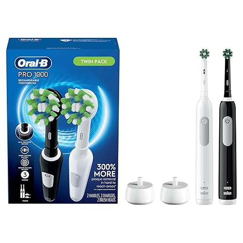 Oral-B Pro 1000 CrossAction Cepillo de dientes eléctrico, blanco y negro, 2 unidades