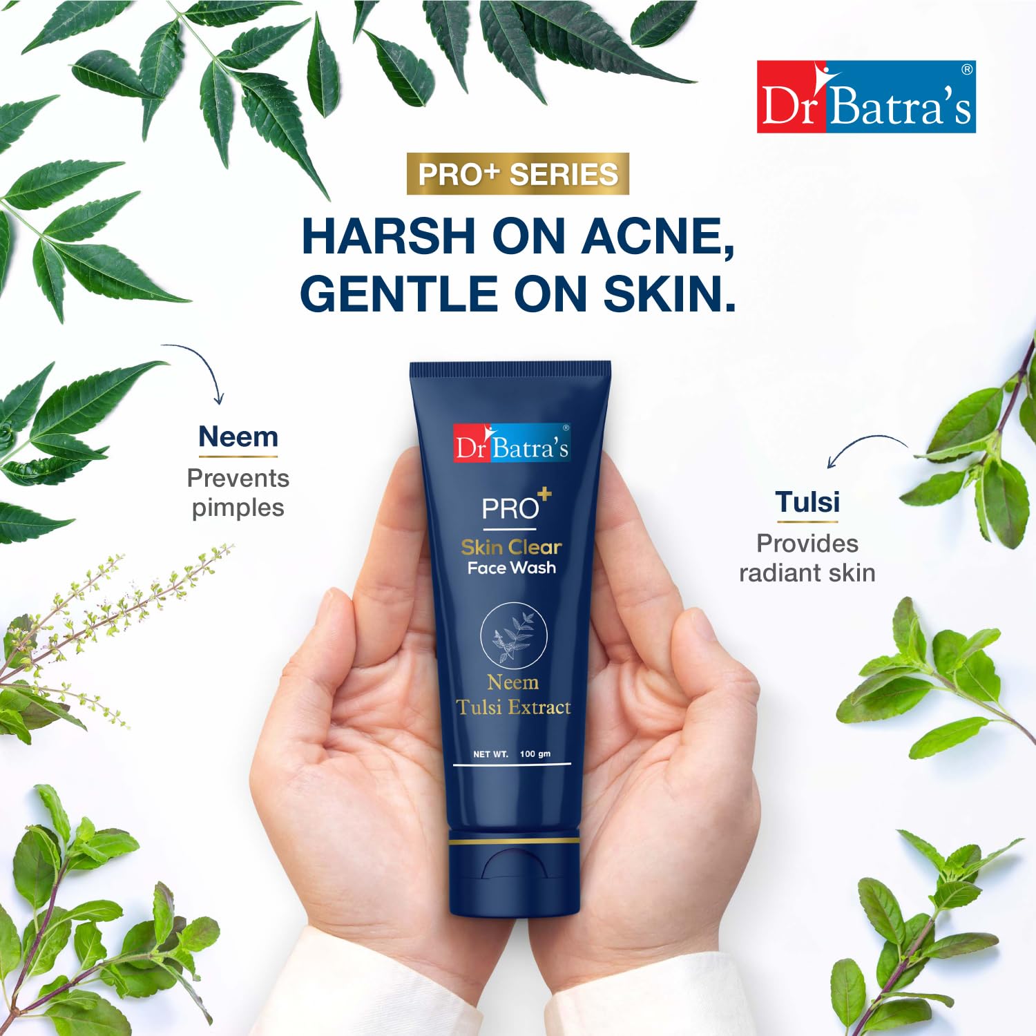 Dr Batra’s PRO+ Skin Clear Face Wash 100g | Clinically-Inspired Anti-Bacterial Formula | Enriched with Tulsi, Neem & Aloe Vera | Deep Cleansing for Clear, Healthy Skin | Chemical-Free (Sulphate, Silicone & Soap Free) 2