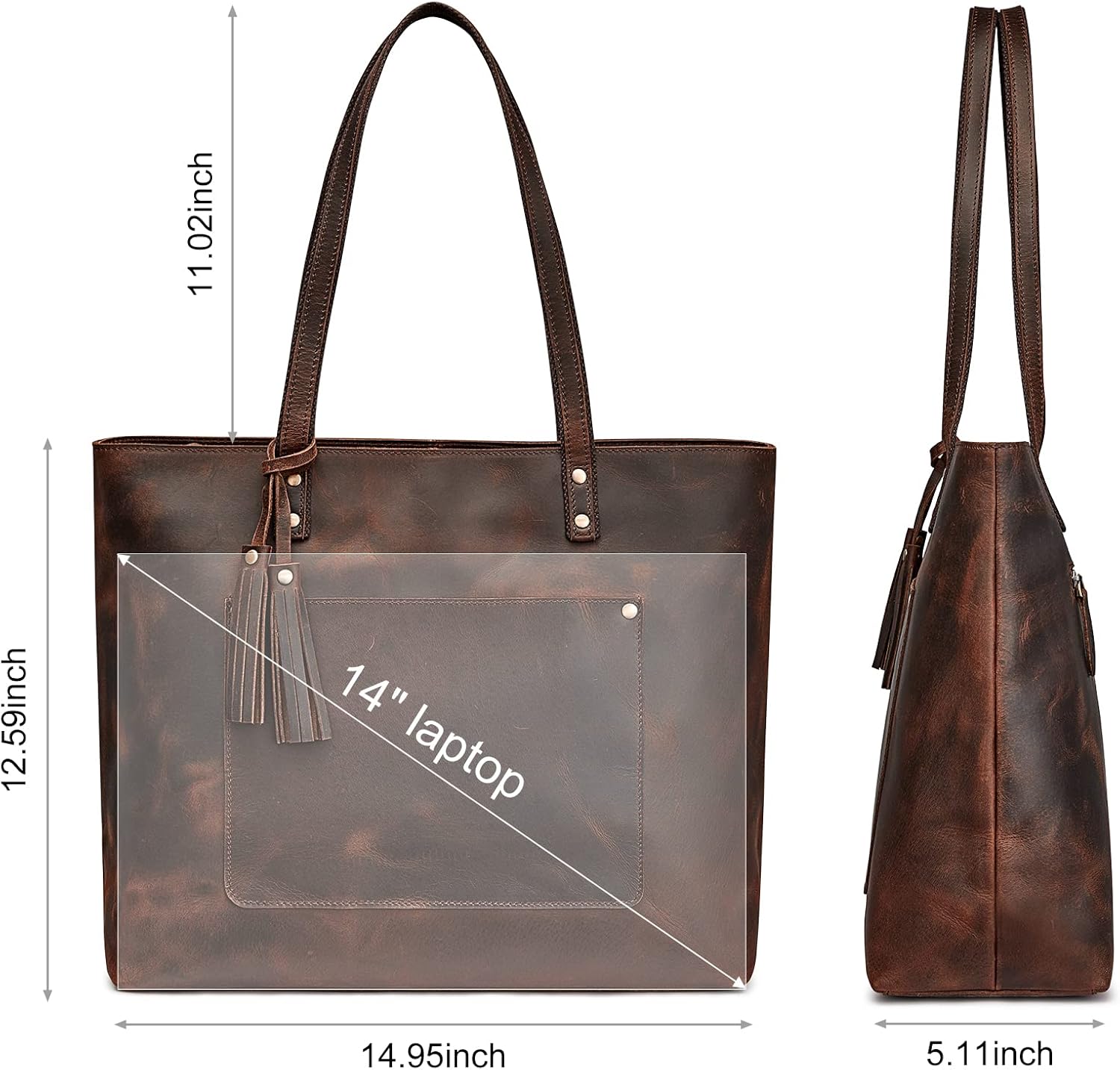S-ZONE Women Vintage Genuine Leather Shoulder Tote Bag Large Work Handbag Purse - Image 5