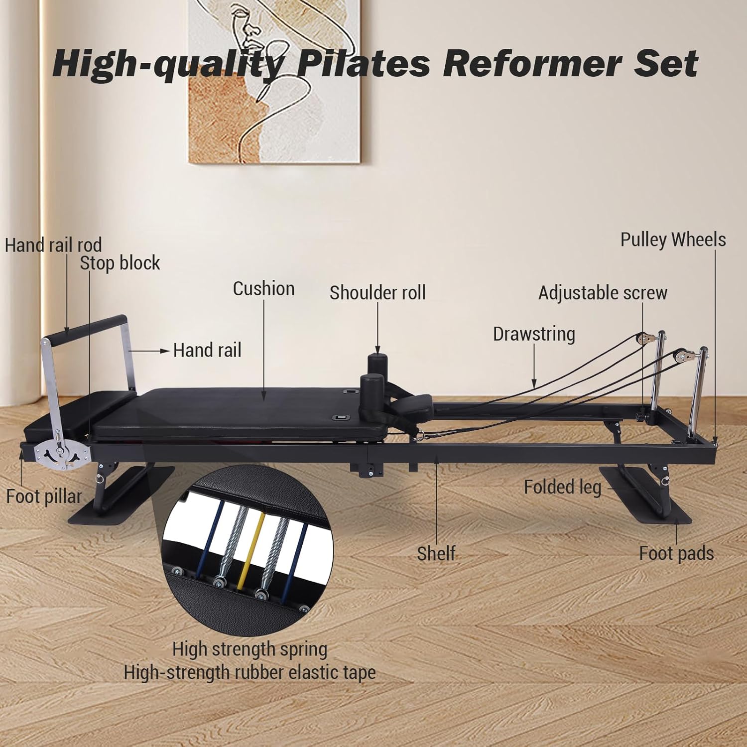 Garvee Pilates Reformer Machine 91 in ,Pilates Equipment with Springs for Full Body,Pilates Reformer Bed w/Dual Resistance Springs & Elastic Resistance Bands,