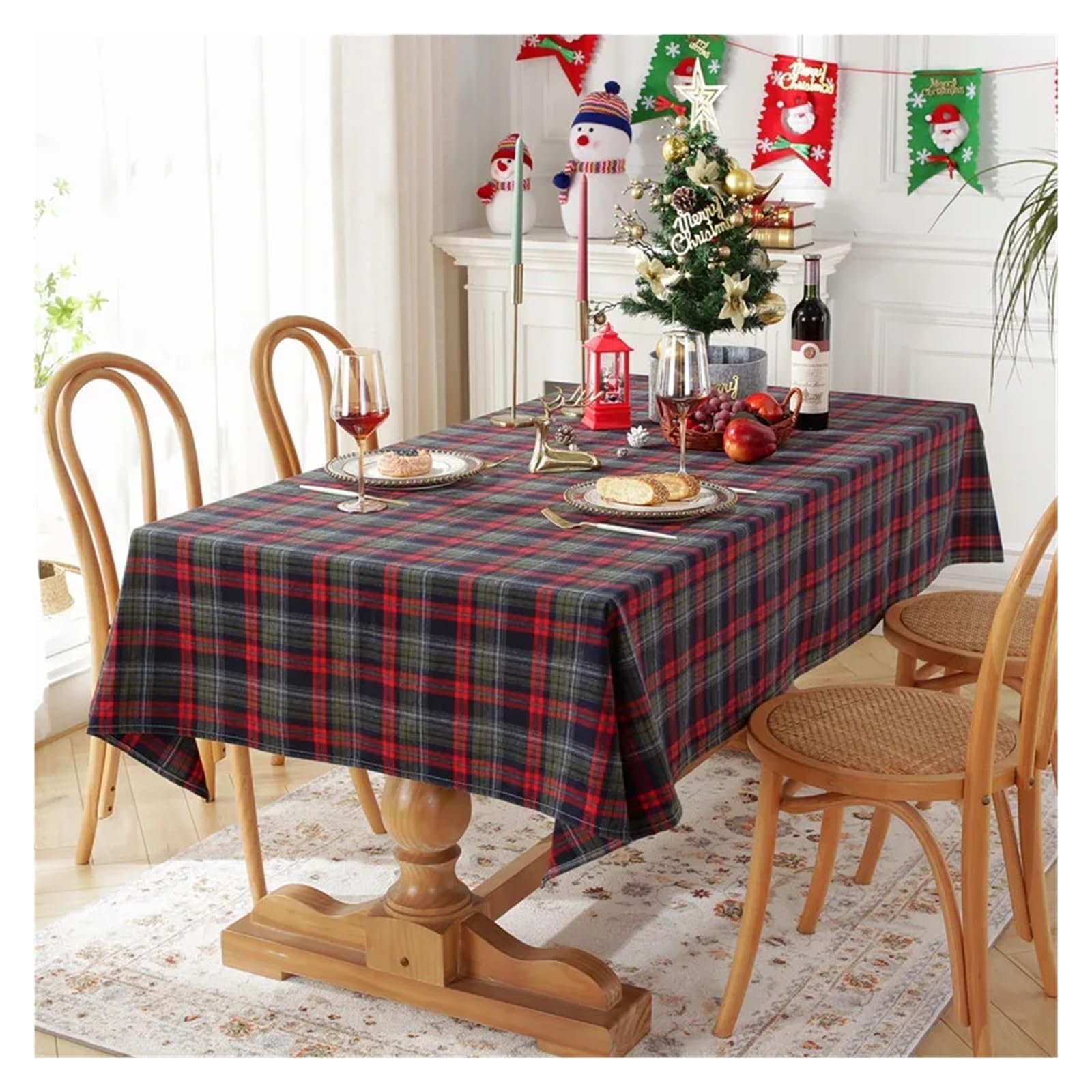 Tischdecke Weihnachten Weihnachtsdekoration, Karierte Tischdecke, Farbe gewebt, Polyester, Baumwolle, Rot, Grün, for Zuhause, Party, Esszimmer, Dekoration(Blue,140x240)