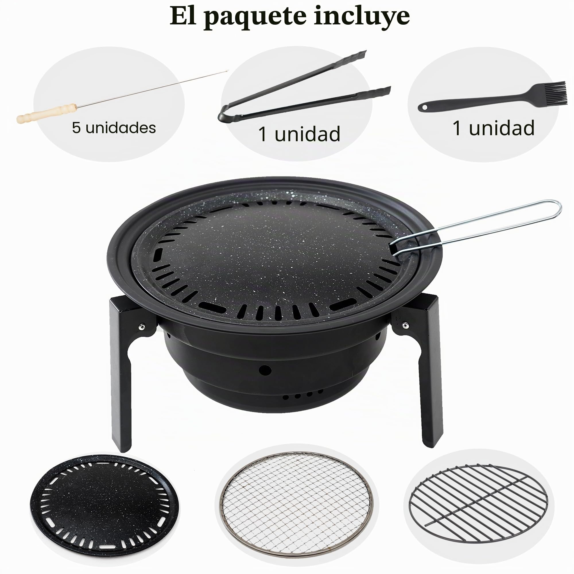 Barbacoa plegable de acero inoxidable con accesorios para barbacoa y bolsa de transporte, parrilla de carbón vegetal portátil para camping, jardín, fiesta de barbacoa, barbacoa de carbón vegetal
