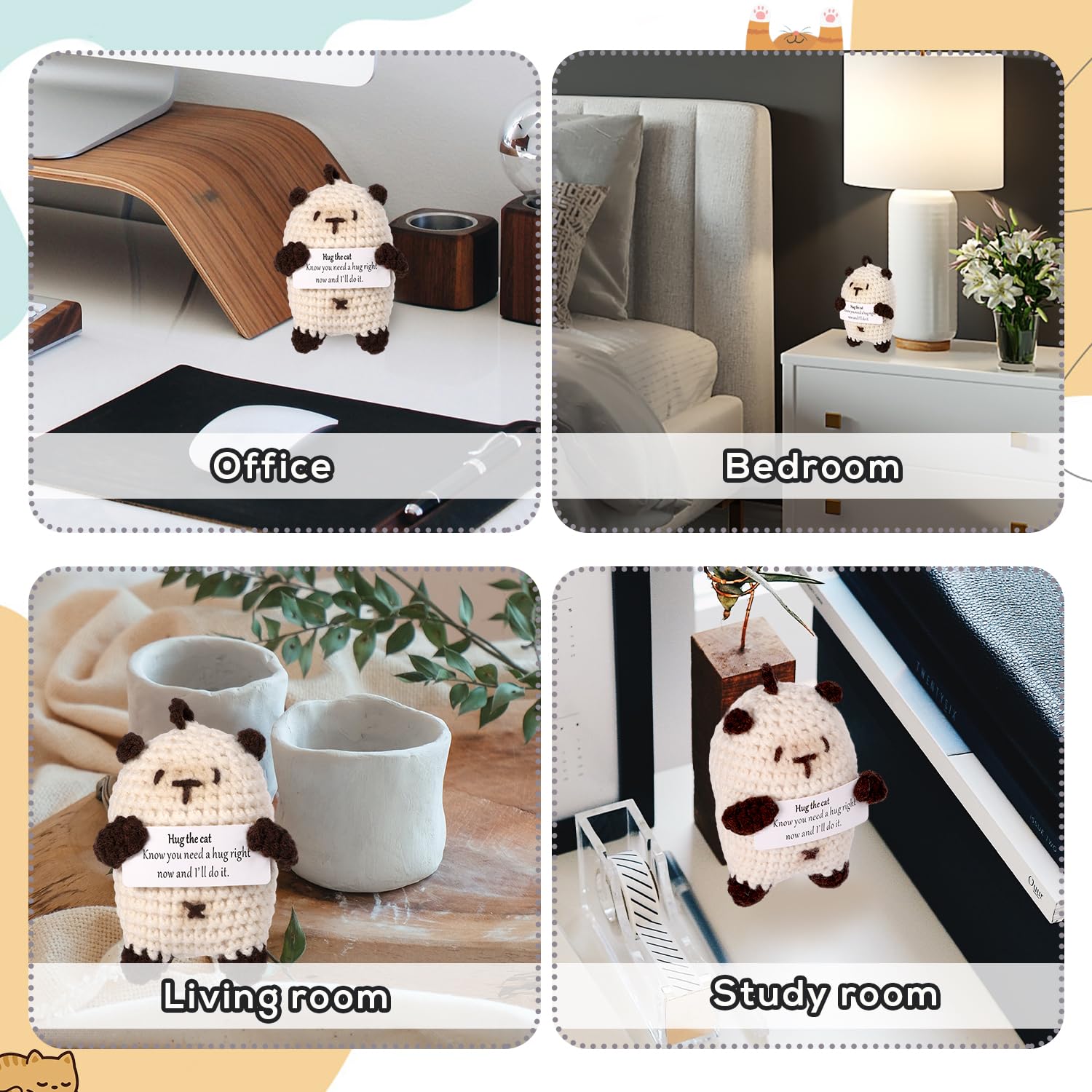 LunarCharm Positieve kat gehaakt, gehaakt emotioneel ondersteunend dier, Uniek verjaardagscadeau voor kattenliefhebbers, positieve geschenken